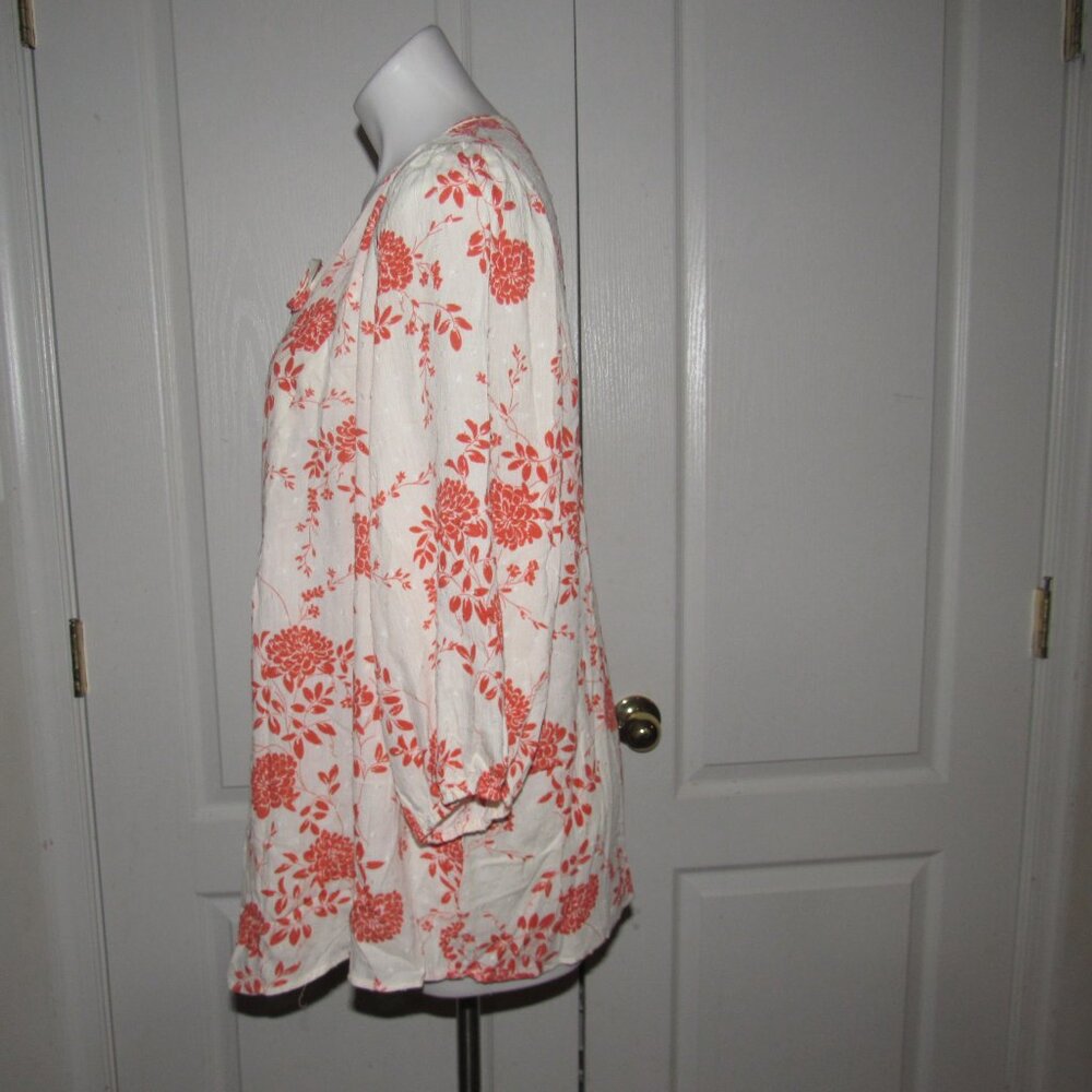 Papermoon Adderly Clip Dot Floral Top 2X Off-White Coral | Boho Feminine Blouse - Picture 4 of 7